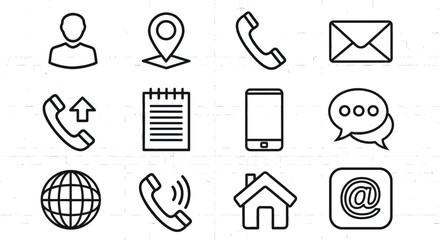 Contact icons collection for web and mobile applications. Vector signs for business, information, and communication.