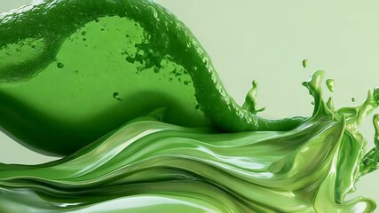 Wall Mural - green liquid splashing and waving on light green background