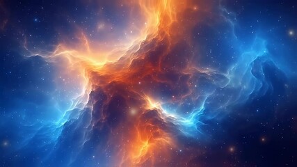 Wall Mural - Cosmic Nebula: Fiery Orange and Electric Blue Celestial Dance