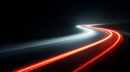 Wall Mural - bright red streak and laser motion forming a glowing speed line on night road, while tail blur rushe