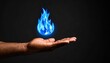 © 문용 최 - A rising chart in the shape of a blue flame rising above a man's hand on a dark background