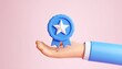© 문용 최 - 3D mission complete badge icon floating above a hand