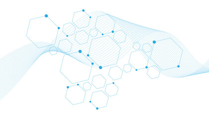 Science network pattern blue Hexagonal abstract background. Big Data Visualization structure elements . Health care and science medical pattern innovation. Template design with concept Dots and lines.