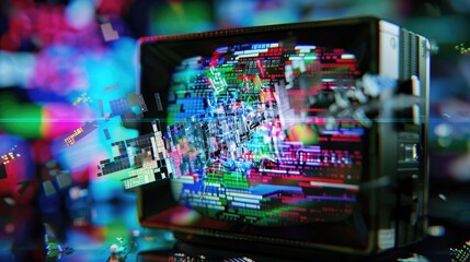 Wall Mural - digital glitch fractal background simulating tv static for creative and tech-themed visuals