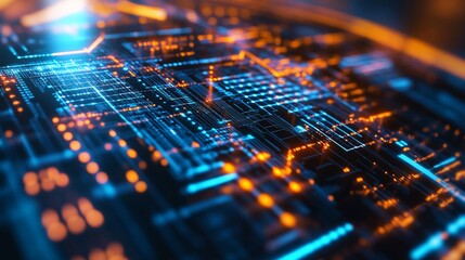 Abstract futuristic digital network grid with glowing lines and points, technology background