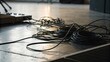 © Photo - Disordered Black Cables on Stage Floor in Soft Light Setting