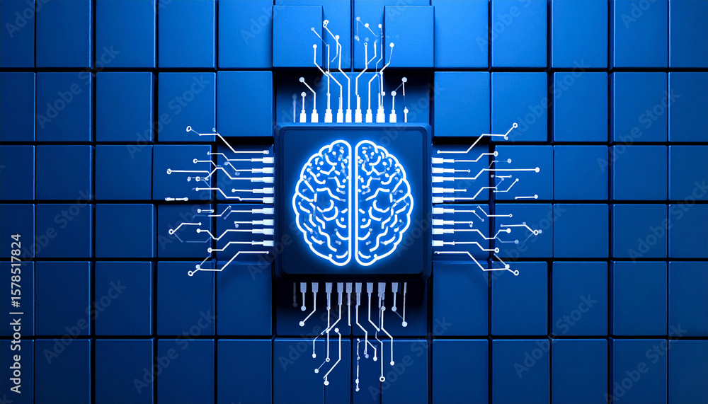 Top View of AI Brain Circuit Protected by Firewall – Symbol of Secure ...