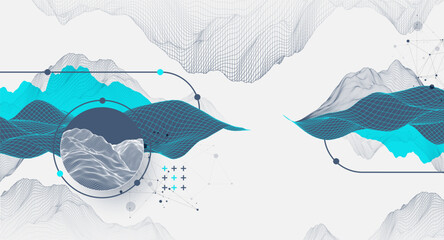 Wall Mural - the abstract wave is made in a frame style. template for science and technology presentation. vector