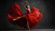 © Johannes - Graceful ballerina dancing in waving red dress on dark stage