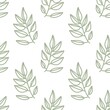 © Enka Enka - Seamless pattern with sage green outlined leaf branches on a white background. A clean, minimalist botanical design for textiles, decor, and digital art.