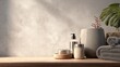 © Johannes - Minimalistic. loft bathroom with blank wall and self care products. Style and hygiene concept. Mock up. 3d rendering, no logos, no brands