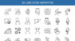 © Alisha Mujahid - Hepatitis symptoms and prevention vector line icons set, liver disease, medical health care and treatment