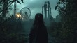 © ProPhotos - A young girl explores an abandoned post-apocalyptic amusement park with its rusted rides and overgrown vines. The eerie glow of a distant fire illuminates her figure.