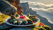 © Euis - Leaf Wrapped Food Served with Rice and Pomegranate on Mountain