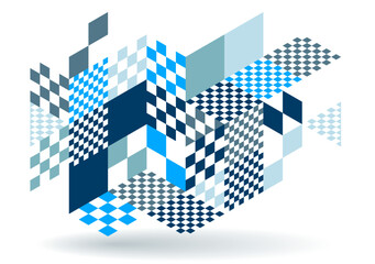 Canvas Print - abstract vector wallpaper with 3d isometric cubes blocks, geometric construction with blocks shapes 