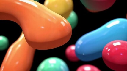 Colorful 3D Rendered Abstract Bubbles Floating Against a Black Background