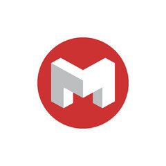 Wall Mural - the image shows a flat logo design of an initial letter m in white color inside a red round shape th