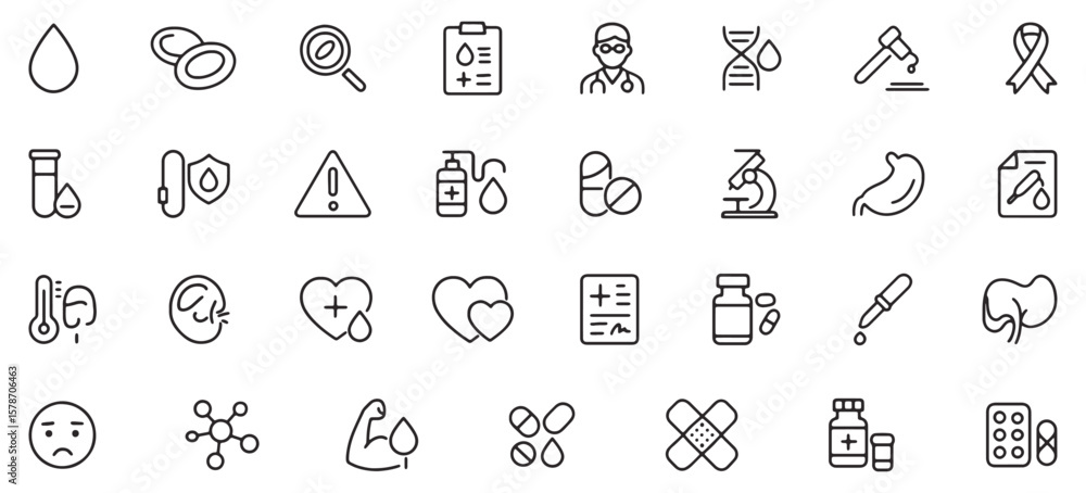 Anemia & Blood Disorder Line Icons – Unique Medical Symbols for Blood ...