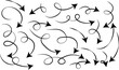 © Sultana Design - Hand drawn curve line arrow set. curved pointers sign. Spiral dotted line arrow. Abstract black lines wave curve motion. Wave ornament pattern