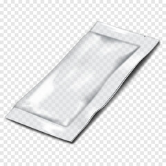 Wall Mural - empty tear notch 3 side seal clear plastic bag. realistic 3d vector mockup. rectangle vacuum sachet 