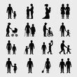 © Moumita - Sixteen Black Silhouettes Depicting Diverse Family Units and Activities Including Parents with Young Children Elderly Couples a Family with a Child in a Wheelchair a Single