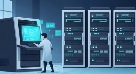 Data center engineer monitoring server infrastructure for optimal performance