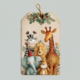 A charming tag illustration featuring adorable zoo animals