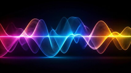 Wall Mural - Colorful waves glow against a dark backdrop, with vibrant hues meeting at a central light beam.