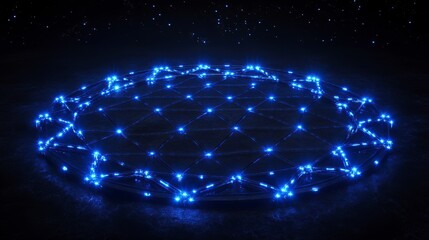 Wall Mural - glowing blue network on dark platform.