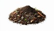 © T - Pile of soil for planting on a white background.