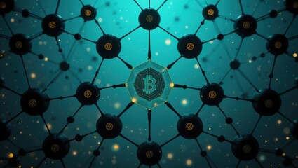 Wall Mural - Abstract Digital Network Design Representing Blockchain Connections in Glowing Nodes and Circles