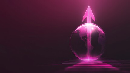 Wall Mural - glowing pink arrow rising from a glass earth globe, symbolizing global growth and progress.