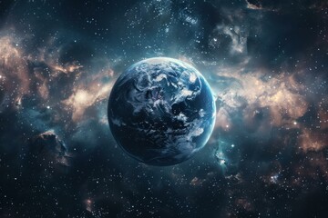 Wall Mural - earth rotating in the vastness of space, surrounded by nebulae and distant stars