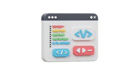 3D Render Icon of Code Snippet Application and Software Development