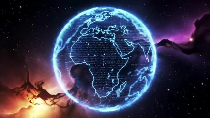 Wall Mural - digital earth globe with blue network against dramatic nebula background displaying global technolog