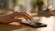 © bephoto - 女性が室内テーブルでスマホを優雅に操作する手元