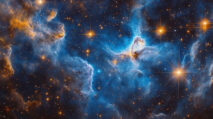 Wall Mural - vibrant nebula with bright stars and cosmic dust clouds.