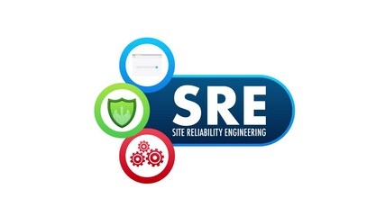 Wall Mural - site reliability engineering concept with shield and gears icons on white and green screen
