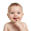 © Aileen - Isolated Portrait of a Cute Baby Boy Touching Teeth with Finger
