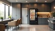 © Viktor - Modern office break room with vending machine. Comfortable seating area, interior design, snack, food, drinks, refreshment. Workplace, corporate business, interior, minimalist, sleek, stylish, clean.
