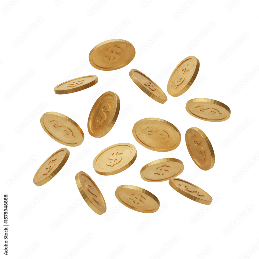 Illustration of Falling Gold Coins Pile Symbolizing Wealth and Success