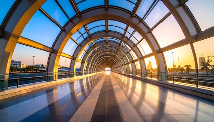 Modern Architectural Tunnel at Sunset.