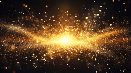 Wall Mural - abstract golden glowing particles and bokeh lights on dark background.