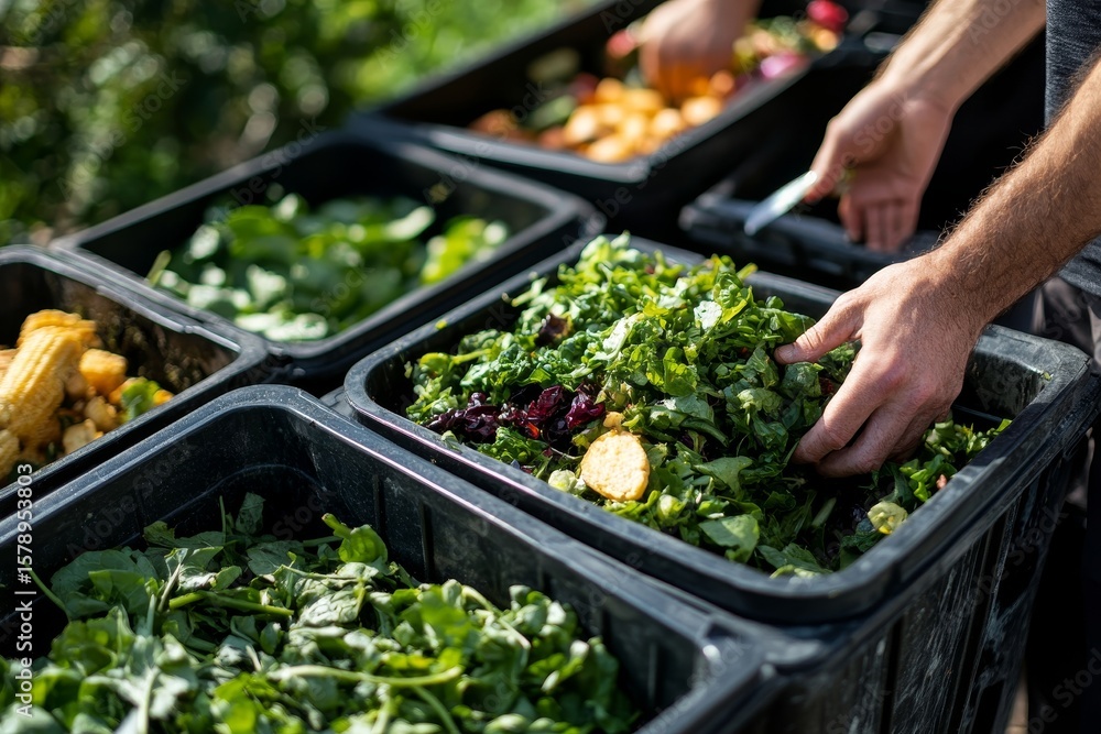 Food waste environmental concept, people disposing of food waste in ...