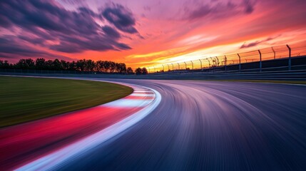 Wall Mural - race track at sunset with motion blur.