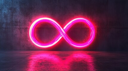 Wall Mural - glowing pink infinity symbol on dark background.
