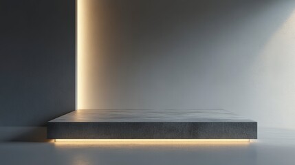 Wall Mural - minimalist concrete platform with warm light, ideal for product display or presentation.