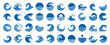 © ksania - Wave logo set. Flat minimalistic blue icons of swirl water, abstract ocean symbol, japan waves vector silhouette