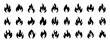 © Propakages - Big set of fire flame vector icons. Bonfire silhouette logotype. Burning fire flame icons collection. Flame design of different shapes. Vector illustration eps