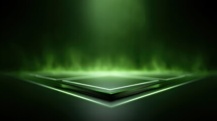 Wall Mural - blurred green tech background with soft glowing lines and geometric patterns, great for overlays